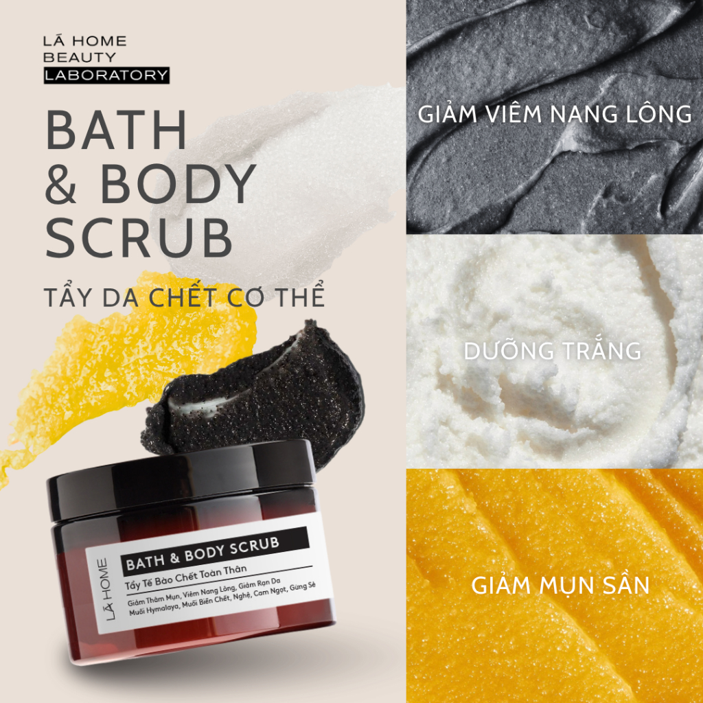 Tẩy da chết Giảm Mụn Giảm Viêm/ Giảm Thâm Giảm Rạn Da - Bath & Body Scrub Lá Home 178gr