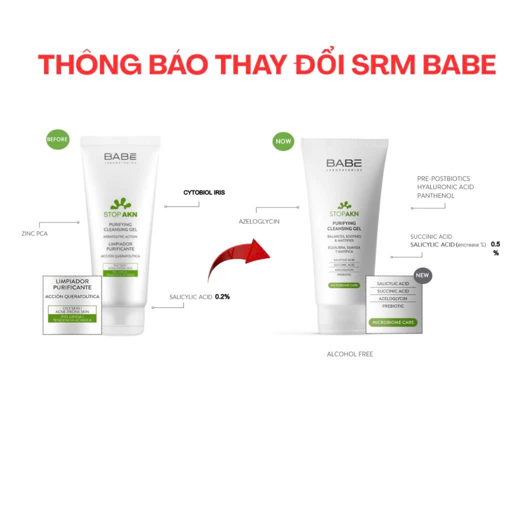 [CÓ sẴN] rửa mặt BABE Stop Akn Purifying Cleansing Gel Giảm Giảm Dầu Phù Hợp Da Dầu Mụn 200ml
