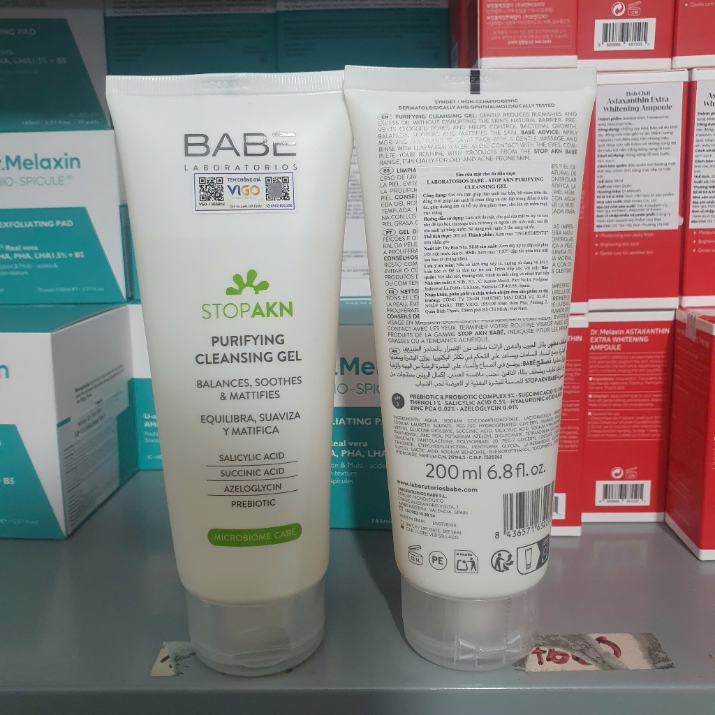 [CÓ sẴN] rửa mặt BABE Stop Akn Purifying Cleansing Gel Giảm Giảm Dầu Phù Hợp Da Dầu Mụn 200ml
