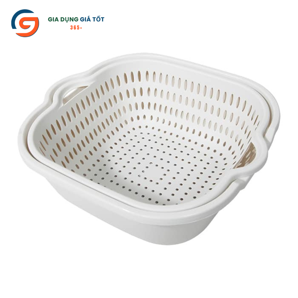 Rổ nhựa 2 lớp Song Long có khay tách nước - rổ rửa rau, rổ đựng trái cây củ quả nhiều kích thước