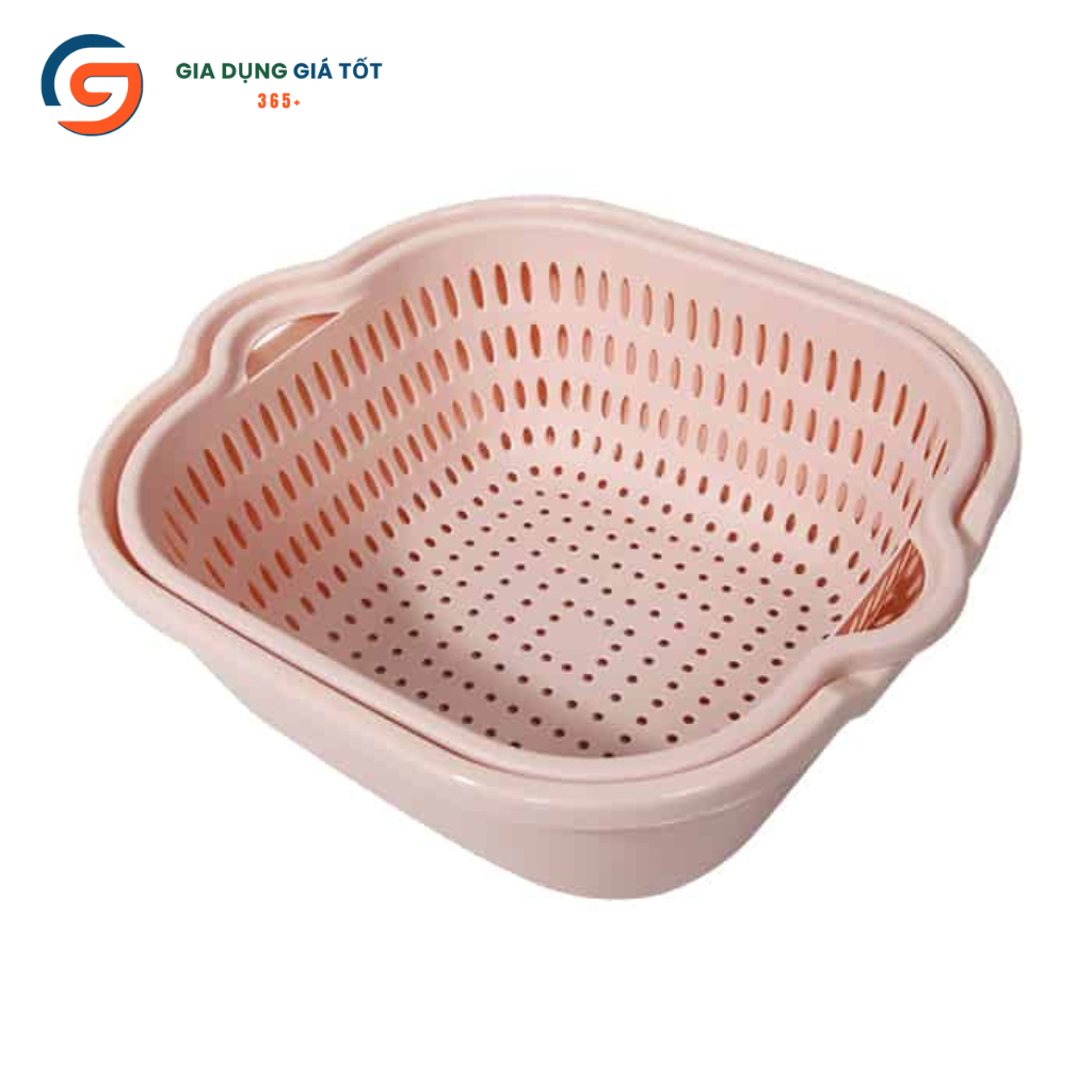 Rổ nhựa 2 lớp Song Long có khay tách nước - rổ rửa rau, rổ đựng trái cây củ quả nhiều kích thước