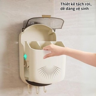 Hộp Đựng Đũa Muỗng Thìa Treo Tường Có Khay Hứng Nước Có Nắp Đậy Chống Côn Trùng