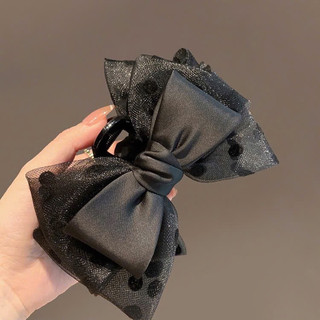 kẹp nơ lụa pha von chấm bi tiểu thư nhẹ nhàng size 13 cm