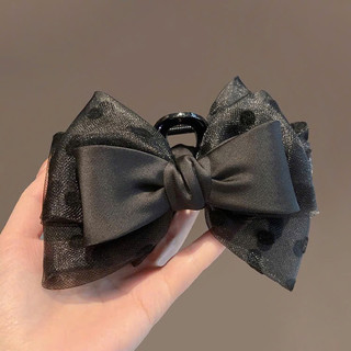 kẹp nơ lụa pha von chấm bi tiểu thư nhẹ nhàng size 13 cm