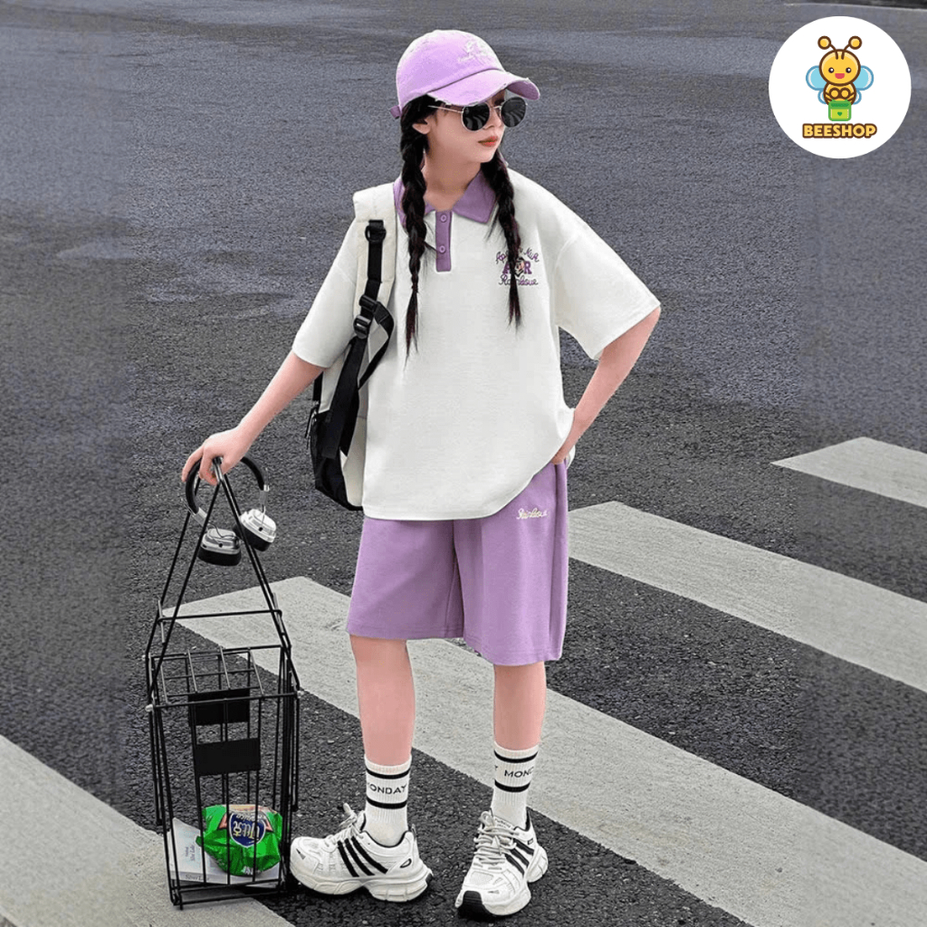Set áo polo gấu AR kèm quần cho bé gái size đại BEESHOP H25090