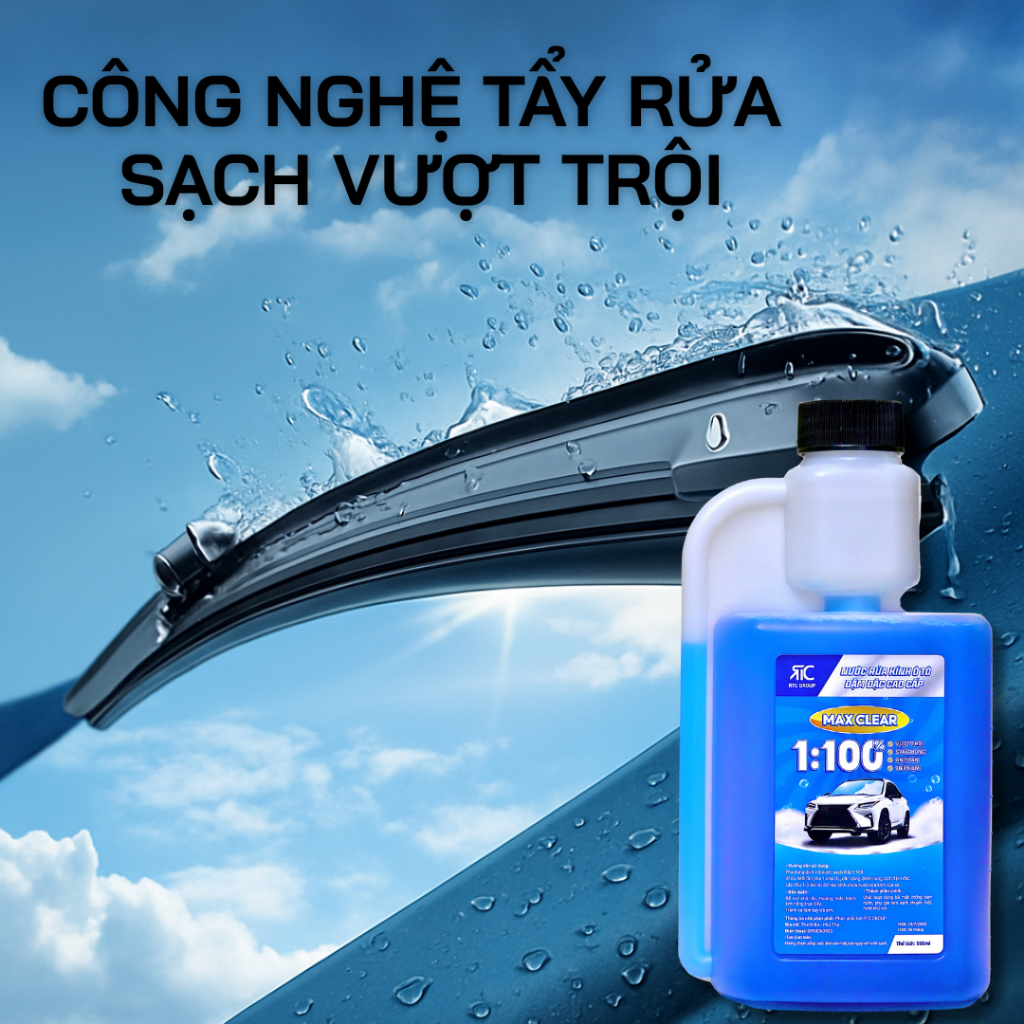 Nước Rửa Kính Ô Tô Đậm Đặc Cao Cấp MAX CLEAR RTC 500ML|Nước Rửa Kính Đậm Đặc 1:100|Tẩy Mốc Cặn Canxi