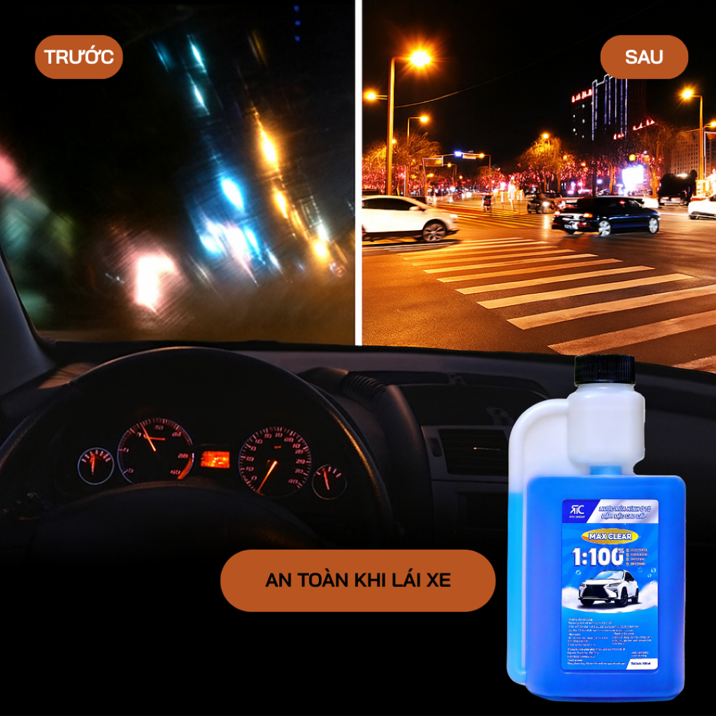 Nước Rửa Kính Ô Tô Đậm Đặc Cao Cấp MAX CLEAR RTC 500ML|Nước Rửa Kính Đậm Đặc 1:100|Tẩy Mốc Cặn Canxi