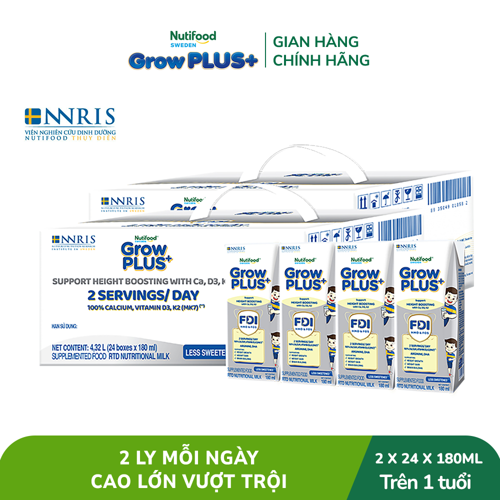 Combo 2 Thùng 24 Hộp Sữa Bột Pha Sẵn Nutifood Sweden GrowPLUS+ Cao lớn vượt trội hộp 180 ml