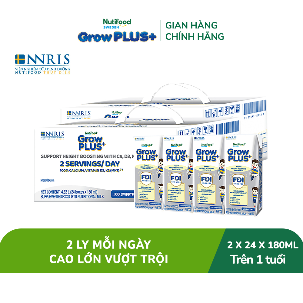 Combo 2 Thùng 24 Hộp Sữa Bột Pha Sẵn Nutifood Sweden GrowPLUS+ Cao lớn vượt trội hộp 180 ml