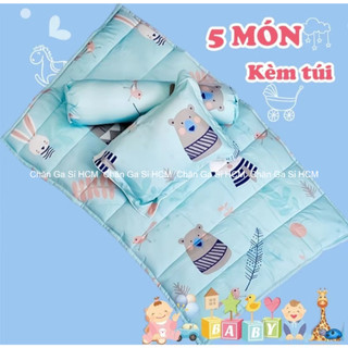 ☀️SIÊU YÊU☀️ Bộ Nệm Gối Trẻ Em Đi Học 5 Món (Kèm Ruột Gối) Vải Lyocell Thoáng Mát _ Chăn Ga Sỉ HCM