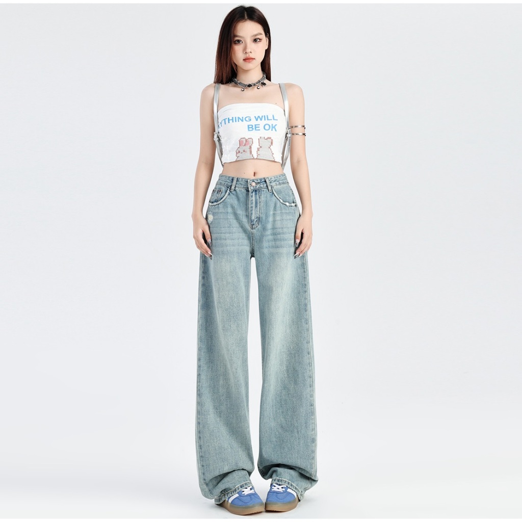 Quần jean Nữ Ống Rộng STYLISH WOMAN HAZEE Phong Cách Hàn Quốc - mix rách trẻ trung