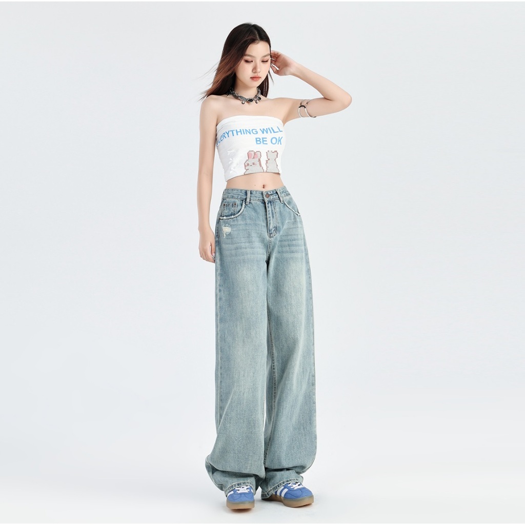 Quần jean Nữ Ống Rộng STYLISH WOMAN HAZEE Phong Cách Hàn Quốc - mix rách trẻ trung