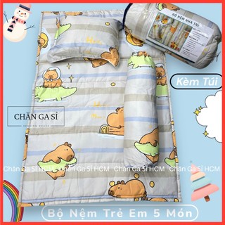 📢SHIP HỎA TỐC📢Bộ Nệm Trẻ Em 5 Món Đi Học Vải Lyocell Micro Nằm Thoáng Mát, Kèm Túi Đựng _ Chăn Ga Sỉ
