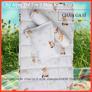 📢SHIP HỎA TỐC📢Bộ Nệm Trẻ Em 5 Món Đi Học Vải Lyocell Micro Nằm Thoáng Mát, Kèm Túi Đựng _ Chăn Ga Sỉ