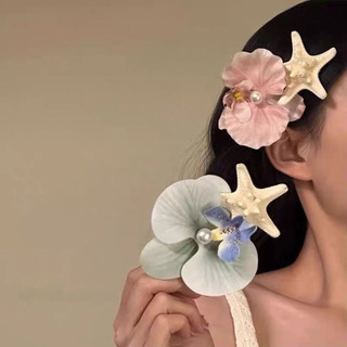 Kẹp tóc hoa lan mix sao biển xinh xắn dễ thương, phụ kiện tóc đi biển