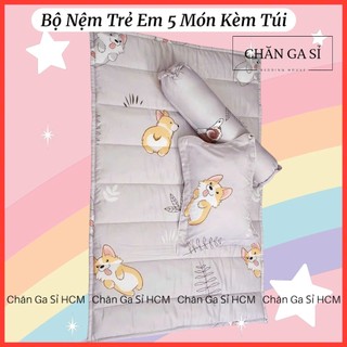 📢SHIP HỎA TỐC📢Bộ Nệm Trẻ Em 5 Món Đi Học Vải Lyocell Micro Nằm Thoáng Mát, Kèm Túi Đựng _ Chăn Ga Sỉ