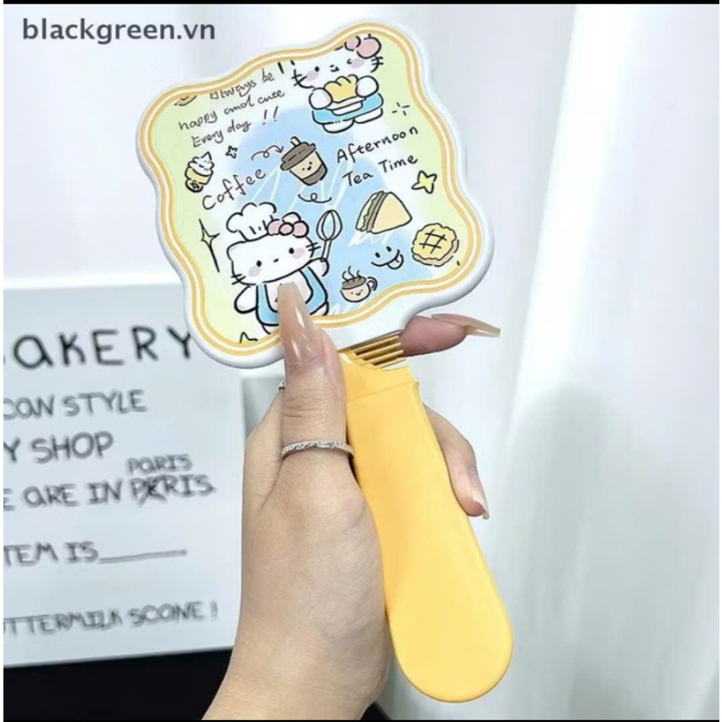 set gương kèm lược hoạ tiết kitty màu vàng nghộ nghĩnh dễ thương