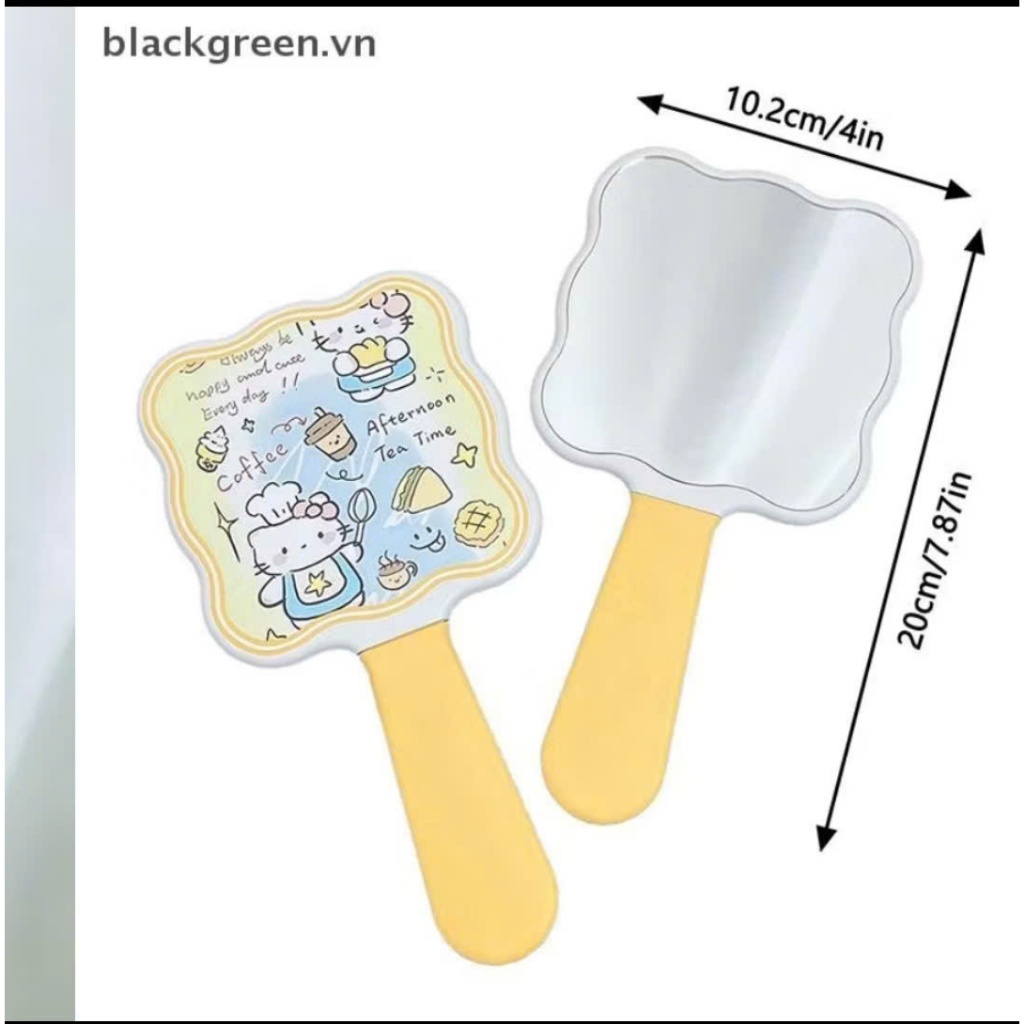 set gương kèm lược hoạ tiết kitty màu vàng nghộ nghĩnh dễ thương