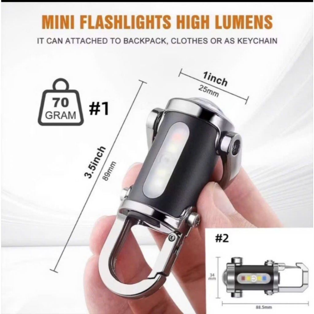 Đèn Pin Móc Khóa Mini Siêu Sáng, 7 Chế Độ Sáng, Sạc Lại Siêu Tiên Lợi - Dụng Cụ Trang Trí Móc Khóa