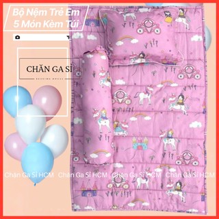 📢SHIP HỎA TỐC📢Bộ Nệm Trẻ Em 5 Món Đi Học Vải Lyocell Micro Nằm Thoáng Mát, Kèm Túi Đựng _ Chăn Ga Sỉ