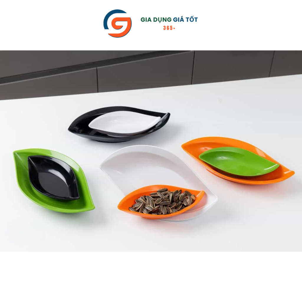 Đĩa nhựa melamine Song Long hình lá nhiều màu - đĩa đựng hướng dương, trái cây, đồ ăn vặt