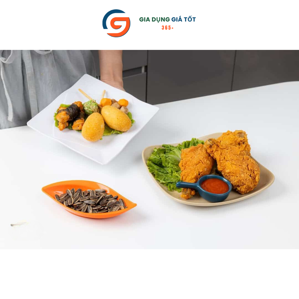 Đĩa nhựa melamine Song Long hình lá nhiều màu - đĩa đựng hướng dương, trái cây, đồ ăn vặt