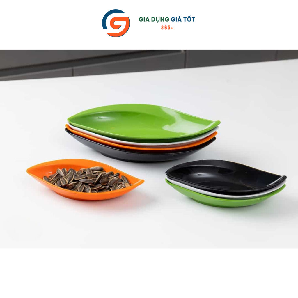 Đĩa nhựa melamine Song Long hình lá nhiều màu - đĩa đựng hướng dương, trái cây, đồ ăn vặt
