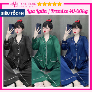 Đồ ngủ nữ 40-60kg, pijama dài tay viền lé túi giả lụa latin mịn mát 60DD39, đồ bộ nữ đồ mặc nhà trơn sang chảnh