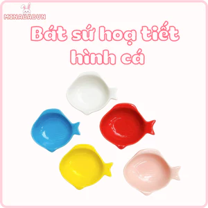 Bát ăn dặm cho bé hình con cá mini đựng hoa quả cháo rây đáng yêu, Bát đựng gia vị nước chấm chất liệu gốm sứ