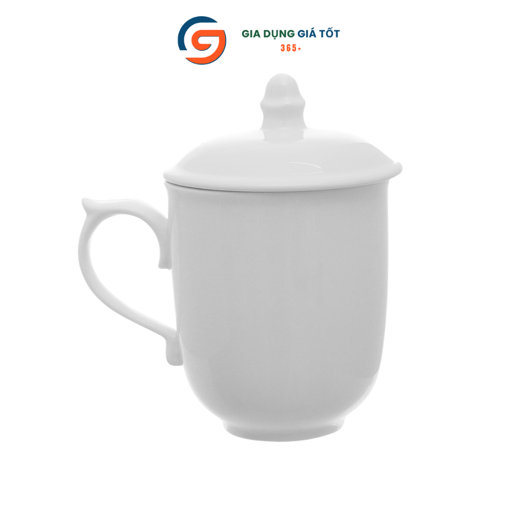 Cốc sứ trắng trơn có nắp LOHACO - ly sứ pha trà, cafe, pha sữa 350ml cao cấp