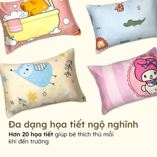 Mền gối cho bé đi học, chất liệu lụa mềm mịn, có thể xếp gọn tiện dụng, set chăn gối gấp gọn
