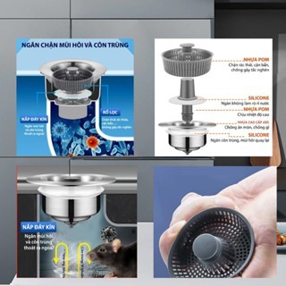 Bộ Lọc Rác Bồn Rửa Bát ABS nhựa 3in1-Ngăn mùi hôi côn trùng, Nút chặn thoát nước, Khay giỏ lọc thức ăn thừa(1, 2,3gói）
