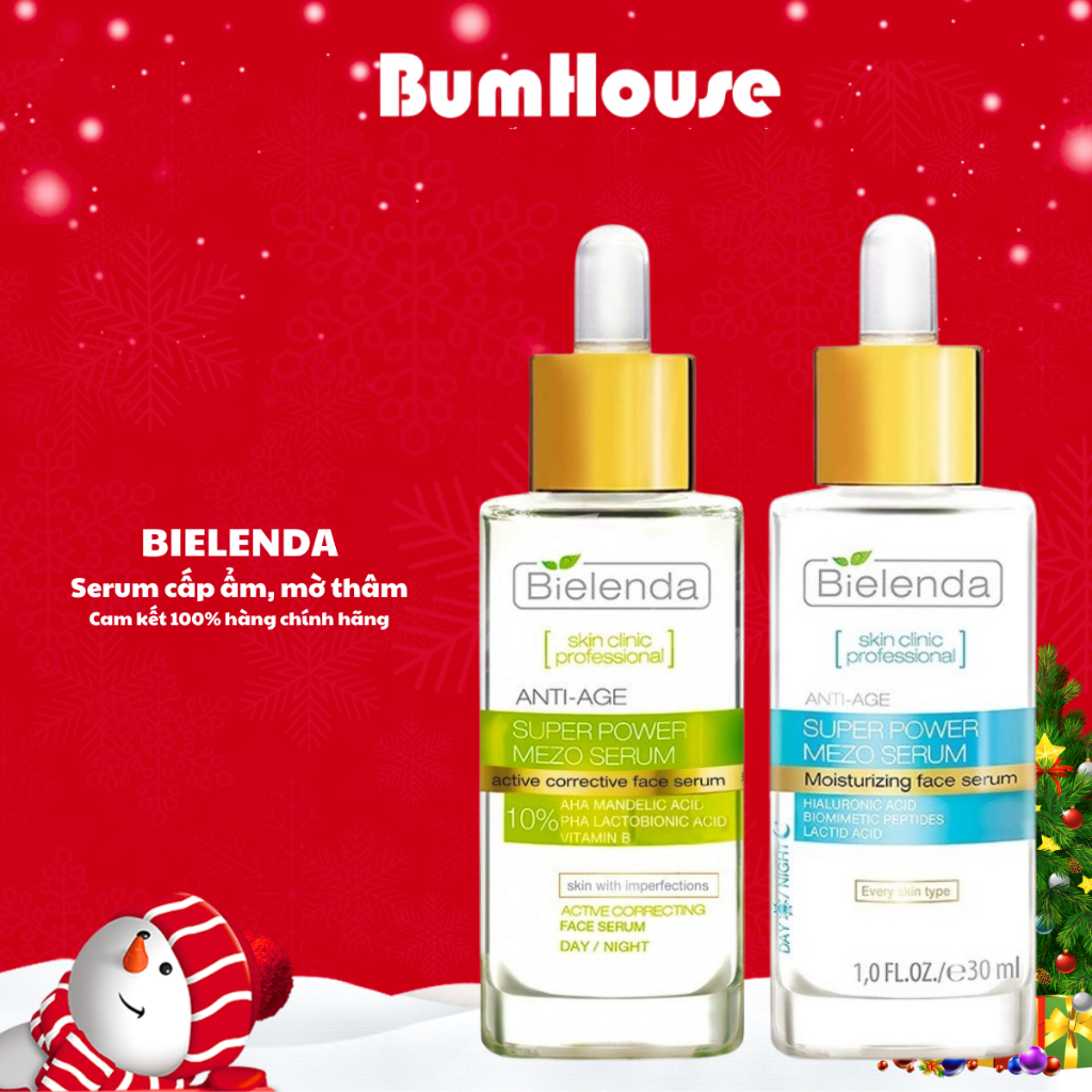 Serum Bielenda Super Power Mezo Skin Clinic Moisturizing cấp nước, dưỡng ẩm/Correcting căng bóng, mờ thâm - 30ml