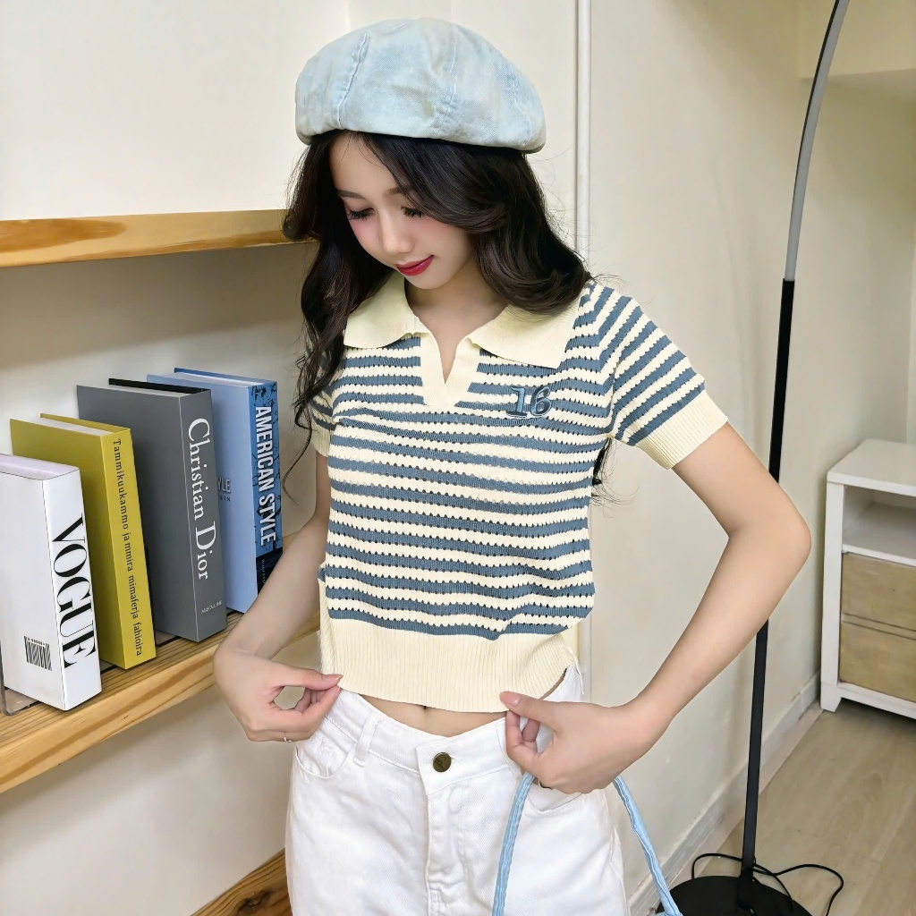 Áo Len Mirage Sọc Kem Xanh Local Brand Chất Len Mongtoghi Mềm Mịn Thoáng Mát.
