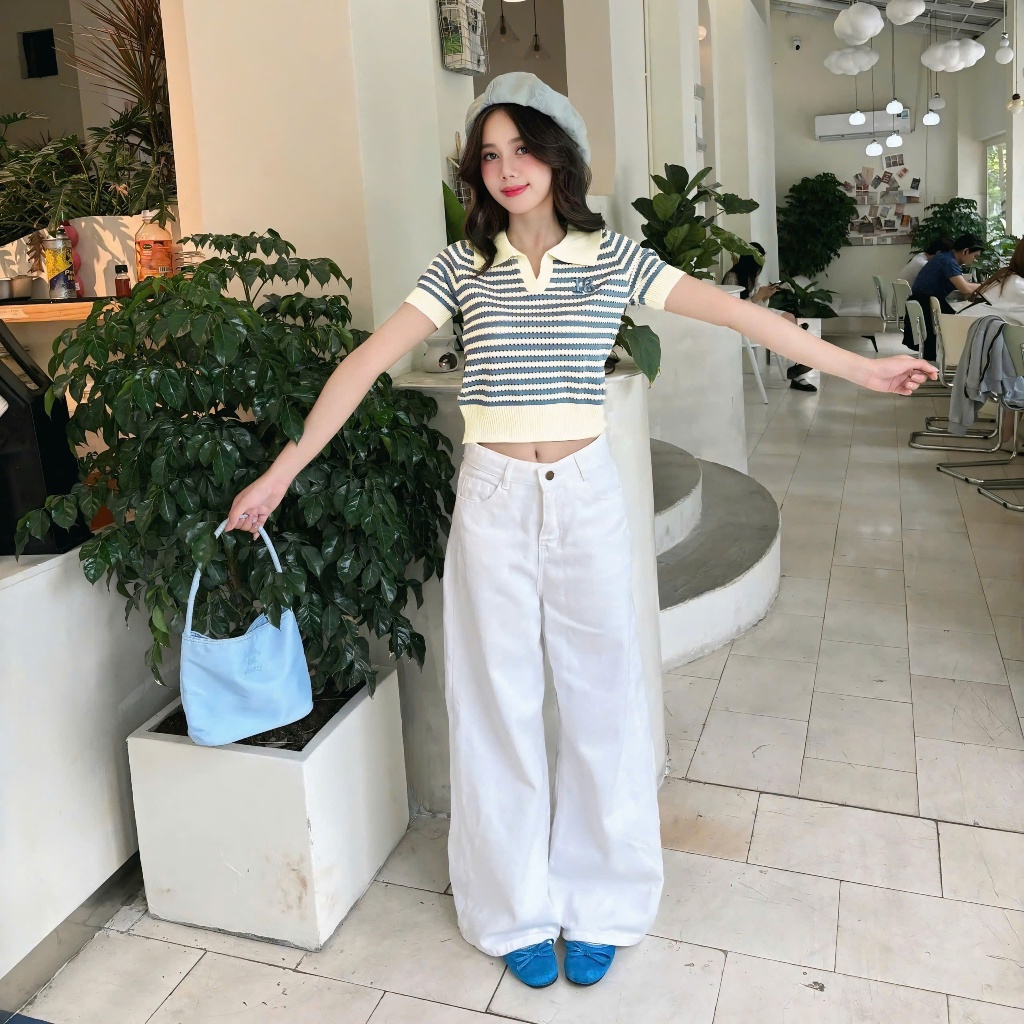 Áo Len Mirage Sọc Kem Xanh Local Brand Chất Len Mongtoghi Mềm Mịn Thoáng Mát.