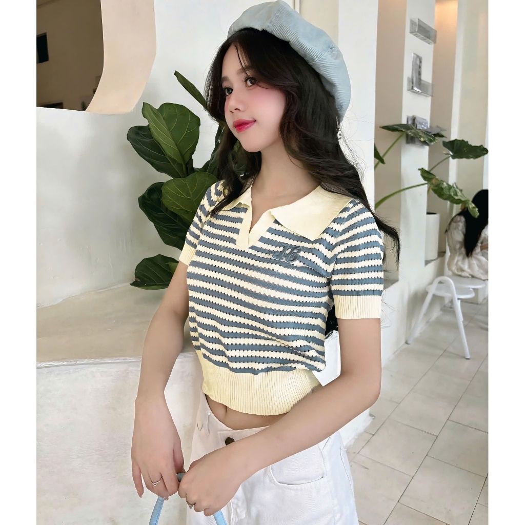 Áo Len Mirage Sọc Kem Xanh Local Brand Chất Len Mongtoghi Mềm Mịn Thoáng Mát.