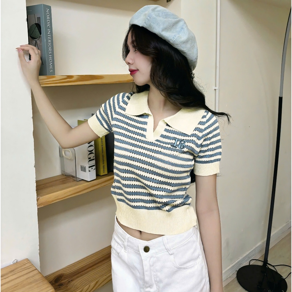 Áo Len Mirage Sọc Kem Xanh Local Brand Chất Len Mongtoghi Mềm Mịn Thoáng Mát.
