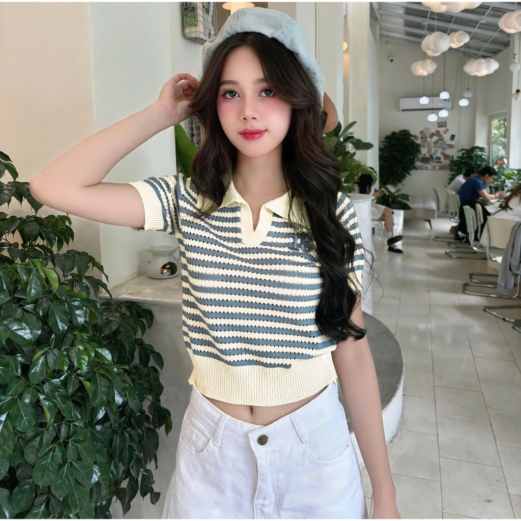 Áo Len Mirage Sọc Kem Xanh Local Brand Chất Len Mongtoghi Mềm Mịn Thoáng Mát.