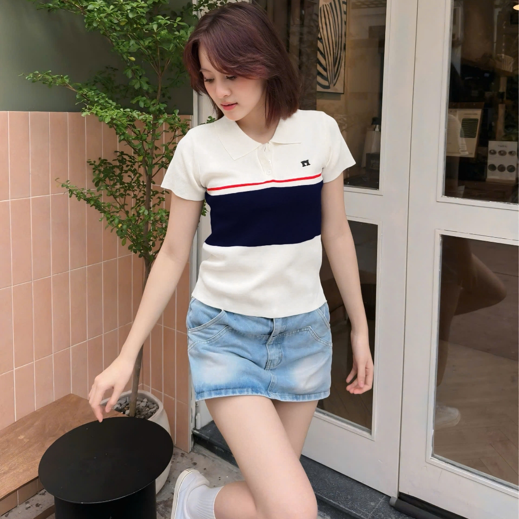 Áo Len Mirage Sọc To Kem Xanh Local Brand Chất Len Mongtoghi Mềm Mịn Thoáng Mát.