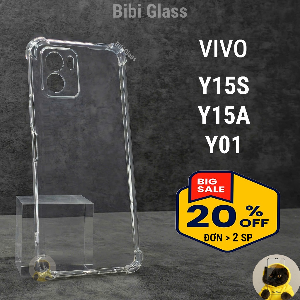 Ốp lưng Vivo Y15S / Y15A / Y01 silicon trong suốt dẻo chống sốc viền vuông bảo vệ cam điện thoại