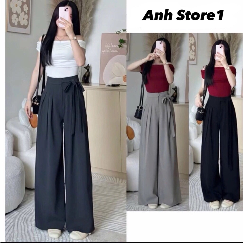 Quần Suông Ống Rộng Lưng Cao Khoá Cài Thắt Dây Nơ (Chất Gold Nhật) Mềm Mịn Hot Trend