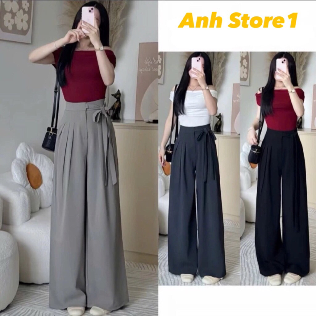 Quần Suông Ống Rộng Lưng Cao Khoá Cài Thắt Dây Nơ (Chất Gold Nhật) Mềm Mịn Hot Trend