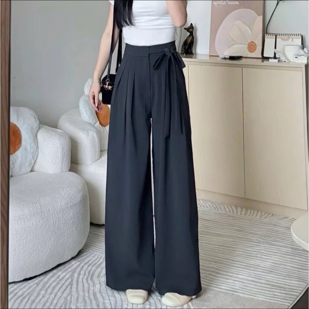 Quần Suông Ống Rộng Lưng Cao Khoá Cài Thắt Dây Nơ (Chất Gold Nhật) Mềm Mịn Hot Trend