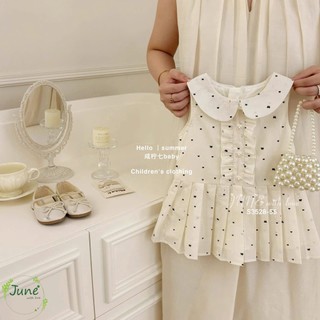 [B&G] Đầm váy ngang vai cổ sen xếp ly chấm bi dễ thương cho bé gái từ 10-42kg(2-12 tuổi)