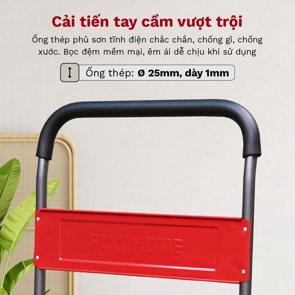 Xe kéo chở hàng sàn thép dày cao cấp FUJIHOME SH150N, Xe đẩy 4 bánh gấp gọn Nhập Khẩu chịu lực 150 kg sơn tĩnh điện