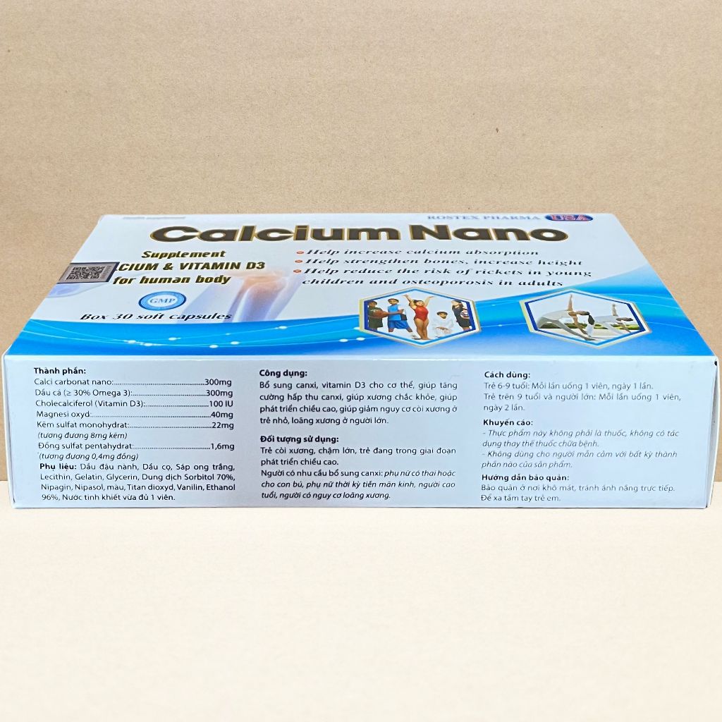 [CHÍNH HÃNG] Viên Uống Calcium Nano Bổ Sung Canxi, D3, Omega 3 Giúp Tăng Chiều Cao, Chống Còi Xương (Hộp 30 viên nang)