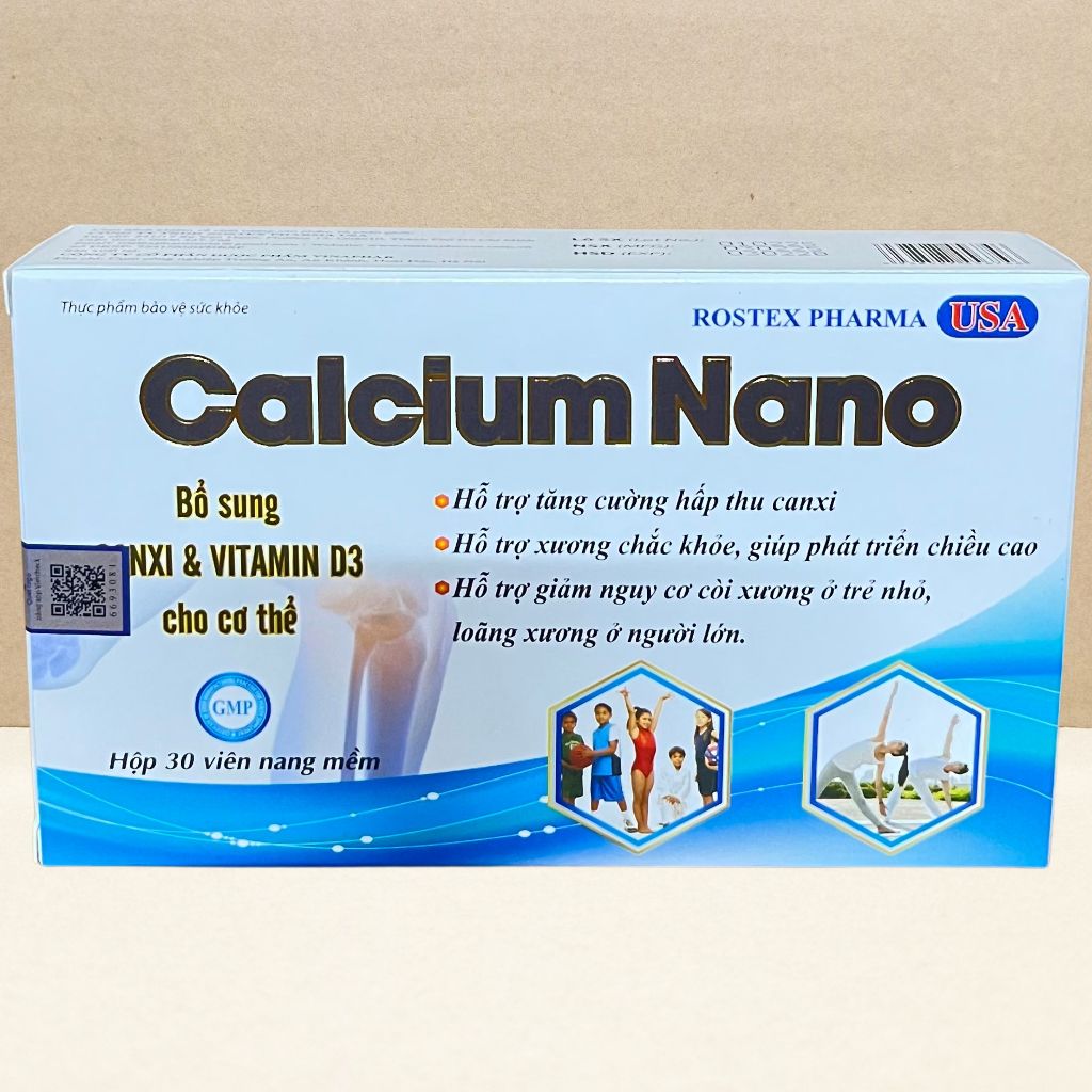 [CHÍNH HÃNG] Viên Uống Calcium Nano Bổ Sung Canxi, D3, Omega 3 Giúp Tăng Chiều Cao, Chống Còi Xương (Hộp 30 viên nang)