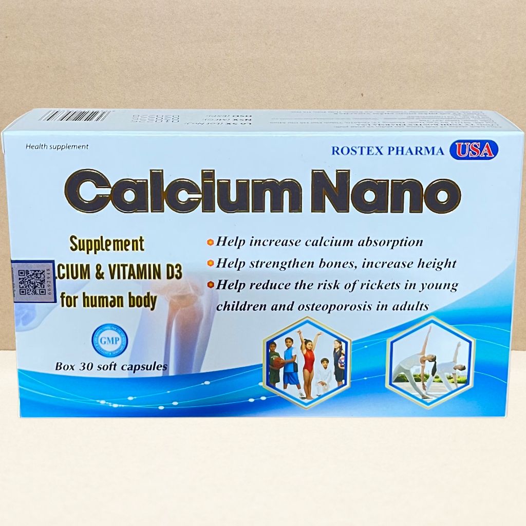 [CHÍNH HÃNG] Viên Uống Calcium Nano Bổ Sung Canxi, D3, Omega 3 Giúp Tăng Chiều Cao, Chống Còi Xương (Hộp 30 viên nang)