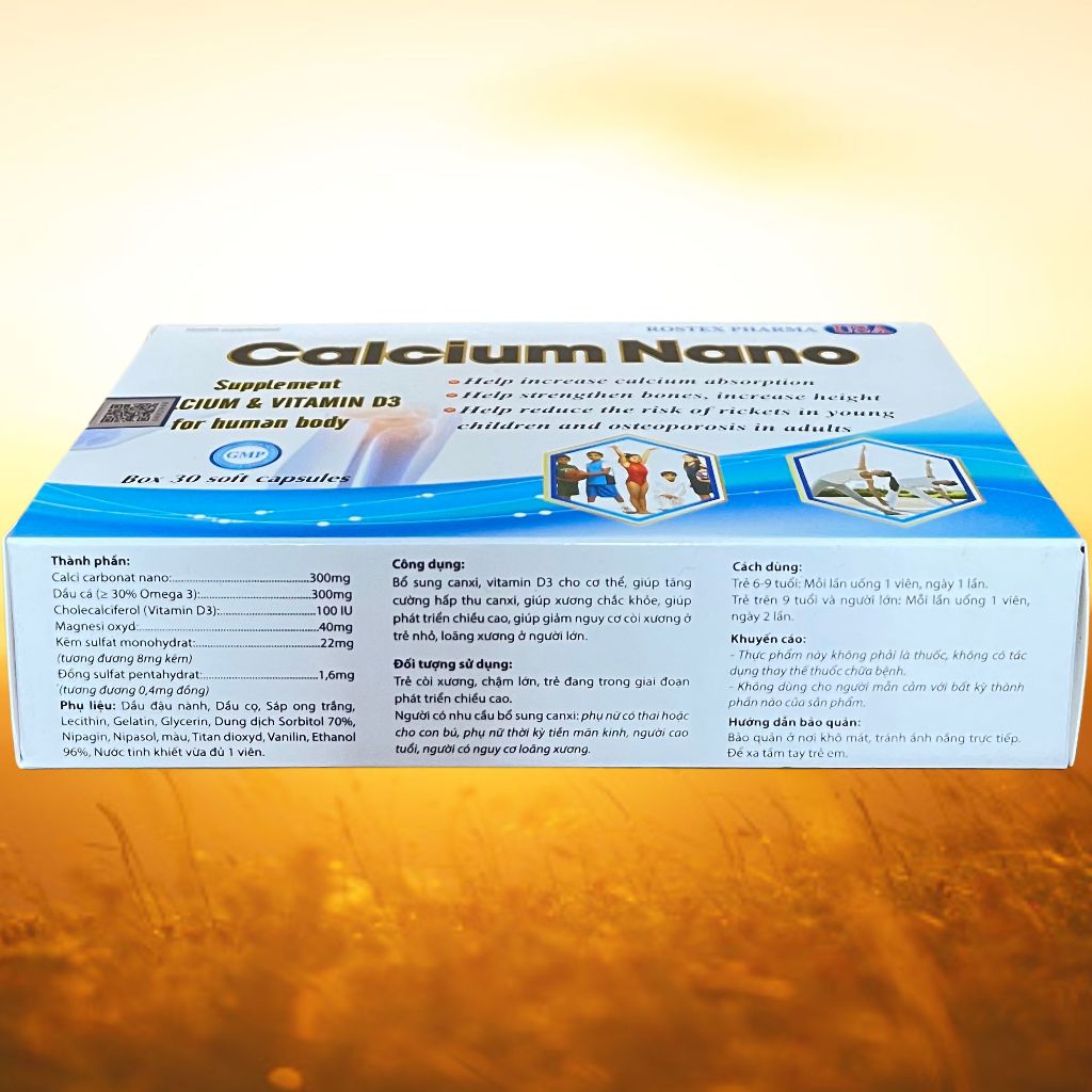 Combo 5 Hộp Calcium Nano Xanh Dương Vỉ 30 Viên - Rostex - Vinaphar - Vitamin Thanh Lọc