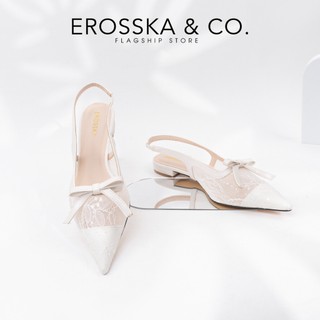 EROSSKA - Giày cao gót Slingback lưới mũi nhọn phối nơ thanh lịch cao 7cm màu trắng kem - EH070